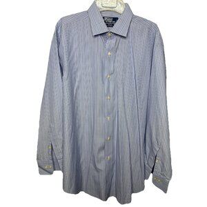 Polo Ralph Lauren Philip Shirt‎ Mens 17 32/33 Blue Stripe Long Sleeve Cotton